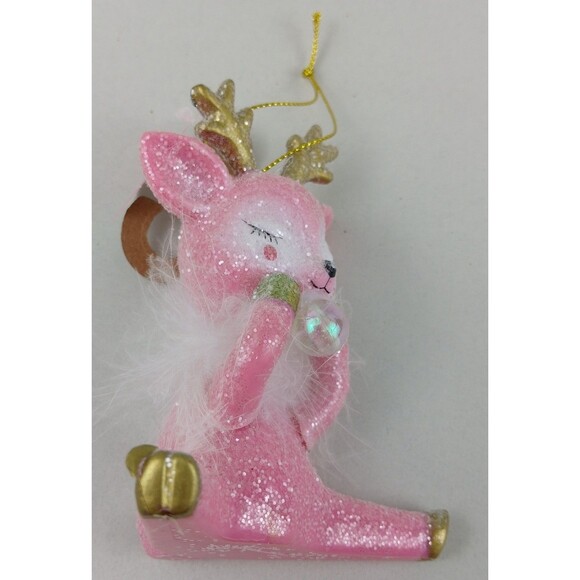 Pink Girl Reindeer Christmas Sassy Bubble Ornament Feathers Blushing Decor Gold - Picture 11 of 16
